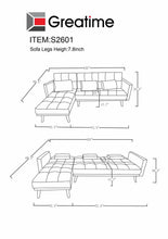 Load image into Gallery viewer, Greatime S2601 Fabric Convertible Sectional Sofa (More Colors Available)