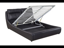 Load and play video in Gallery viewer, modern bed frame, bed frame and headboard, platform bed, leather bed frame, luxury bed frame, bed frame with padded headboard, sturdy bed, storage bed, gas lift storage bed, upholstered storage bed