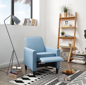 Linen Fabric Recliner Chair, 3-Position Recliner, No Need Handler, Light Blue Color Recliner