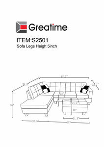 Greatime S2501 Reversible Vinyl Sectional Sofa W/ Storage ottoman